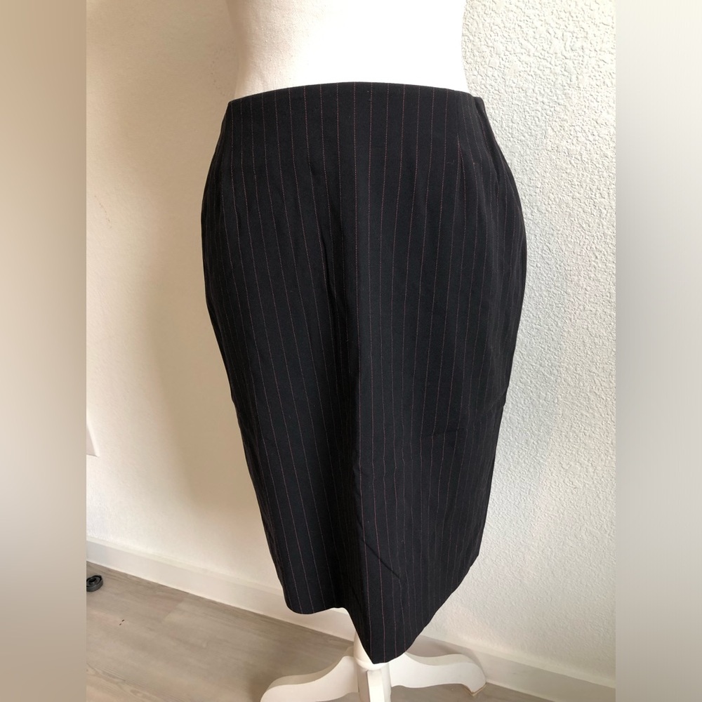 Escada Black Pencil Skirt with Red Pinstripes